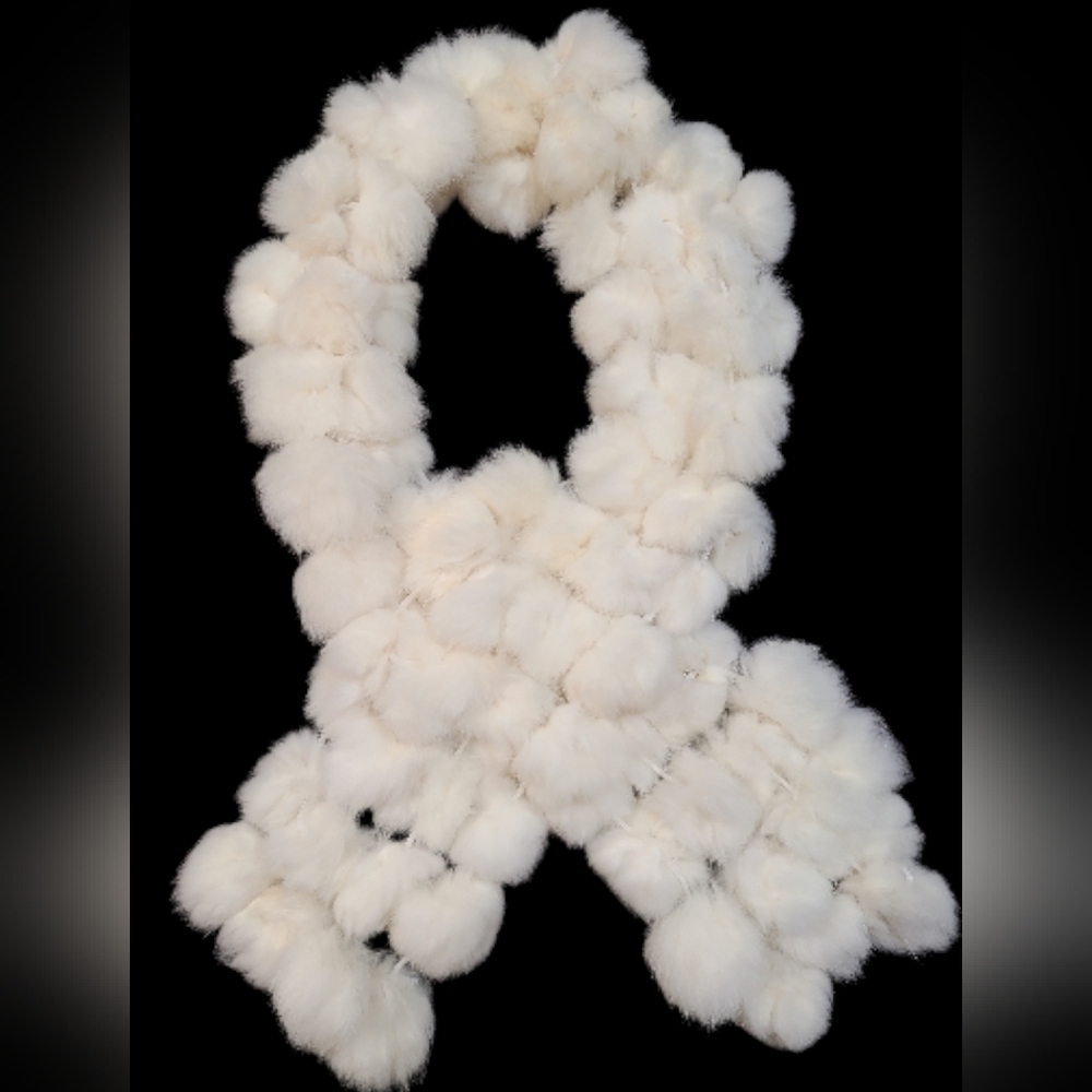 White Rabbit Fur Pompom Scarf